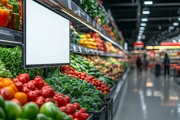 Supermarket Billboard Mockup Near Fresh Produce Aisle