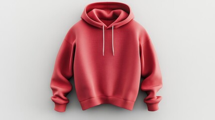 A red hoodie displayed against a neutral background, showcasing its design and style.