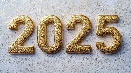 Golden glitter 2025 numbers on bright background
