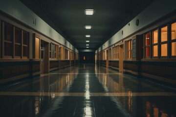 Interior of a highschool empty hallway