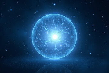Fototapeta premium A luminous plasma sphere in cosmic blue, representing energy and scientific concepts