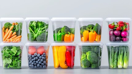 Fresh vegetables and grains prepared in containers for diet planning and portion control.