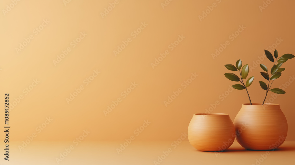 Poster elegant handmade ceramics in soft orange gradient background with minimalist design showcasing uniqu