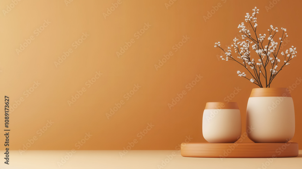 Poster elegant handmade 3d craft display featuring smooth gradient background with simple vases and delicat