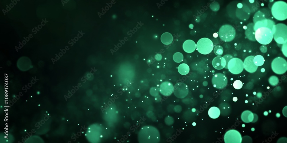 Poster dreamy dark green abstract background filled with floating bokeh lights - ethereal atmosphere concep
