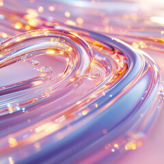 An abstract, high-detail glass 3D shape with holographic colors; warm, vibrant tones create an enchanting, dreamy feel with light shining off each angle