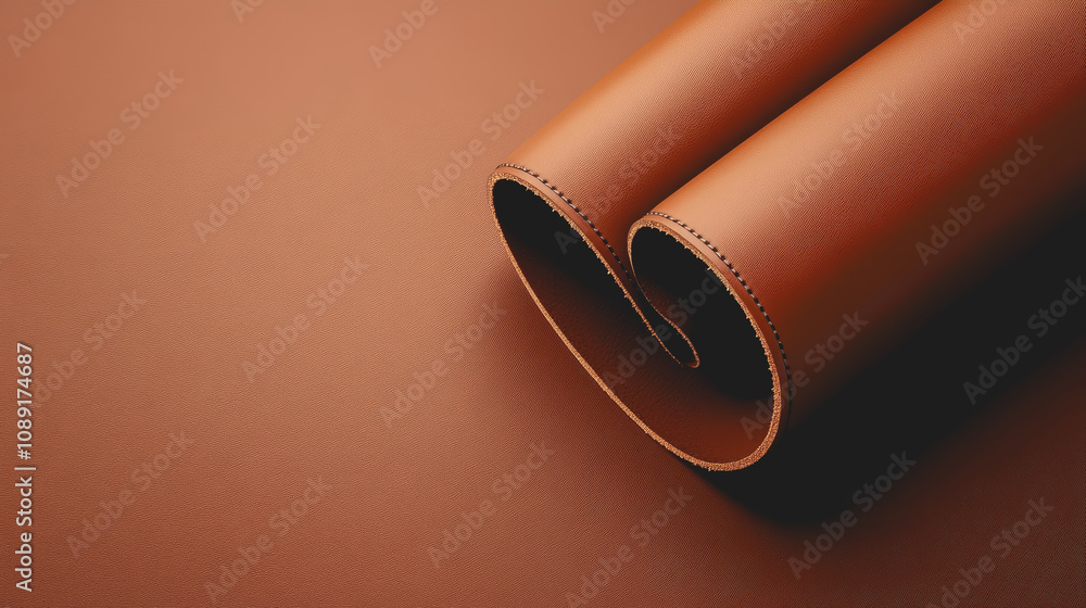 Poster high-quality handmade authentic leather roll on smooth gradient surface for artisan crafting and des
