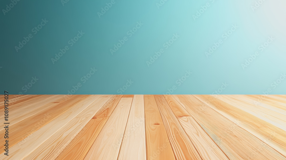 Poster smooth wooden surface with gradient blue background ideal for displaying handmade woodwork or authen