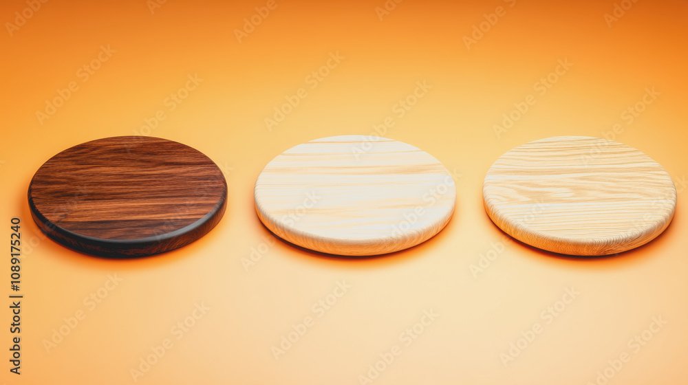 Poster elegant wooden coasters displayed on a smooth gradient background, showcasing craftsmanship with uni