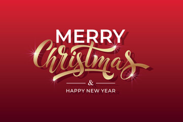 Merry Christmas and Happy New Year hand lettering calligraphy. Vector holiday illustration element. Typographic element for congratulations.