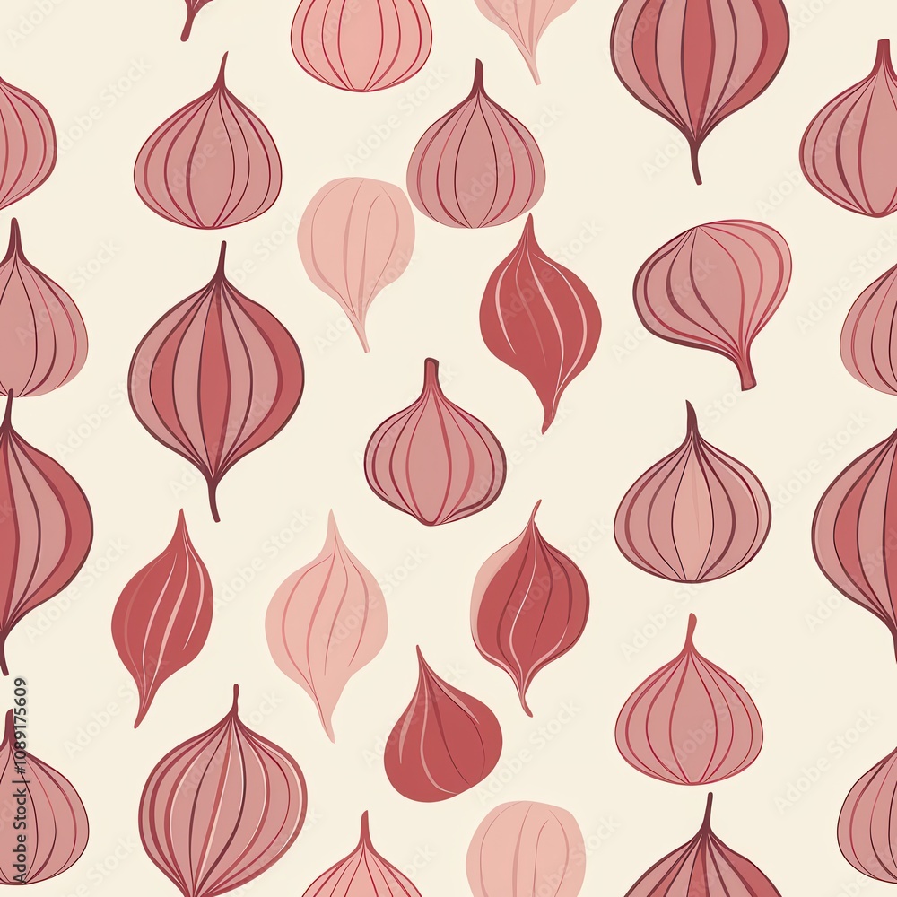 Aufkleber minimal seamless onion pattern for fabric design featuring soft pink and red tones ideal for textile
