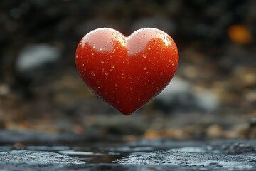 Fototapeta premium A heart is floating in the air above a body of water