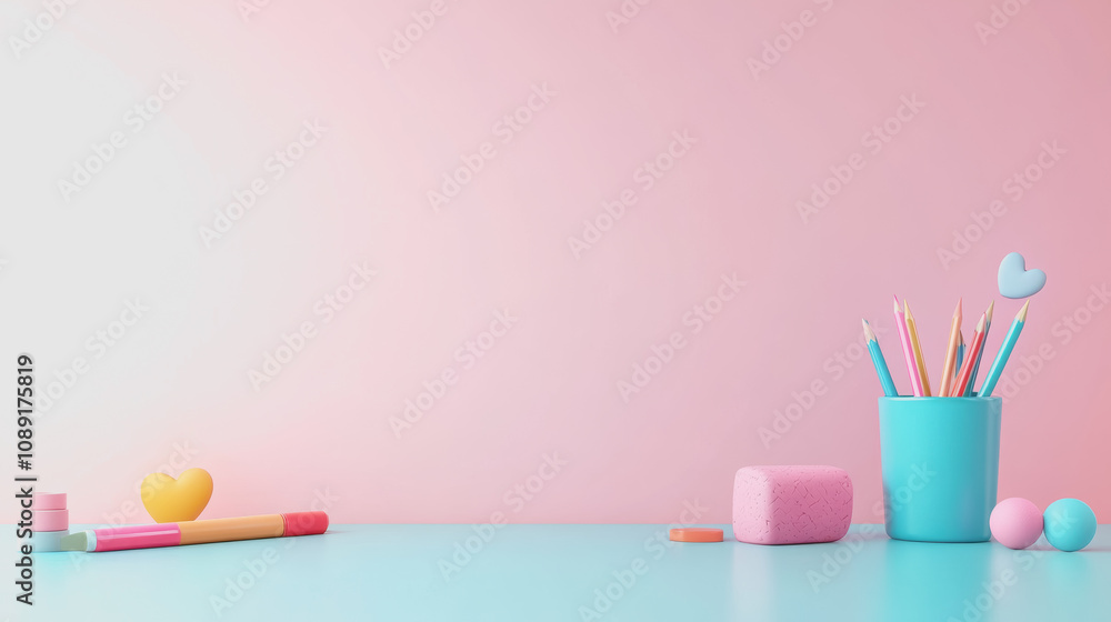 Poster creative crafts display featuring handmade 3d elements on a smooth gradient background with pastel c