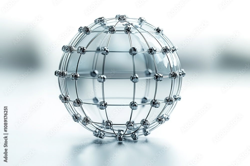 Aufkleber a wireframe globe with metallic nodes, symbolizing global connectivity and networks.
