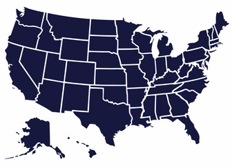 Vector Illustration of USA Map with States Isolated on a White Background 