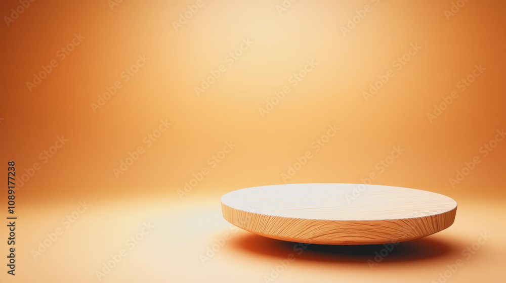 Poster handmade wooden display platform on a smooth gradient background ideal for creative product presenta