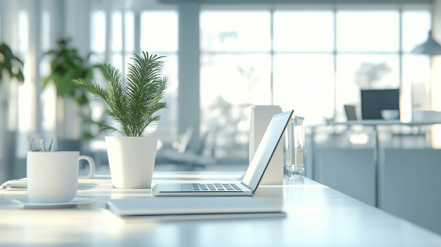 Laptop and cup on table in a room