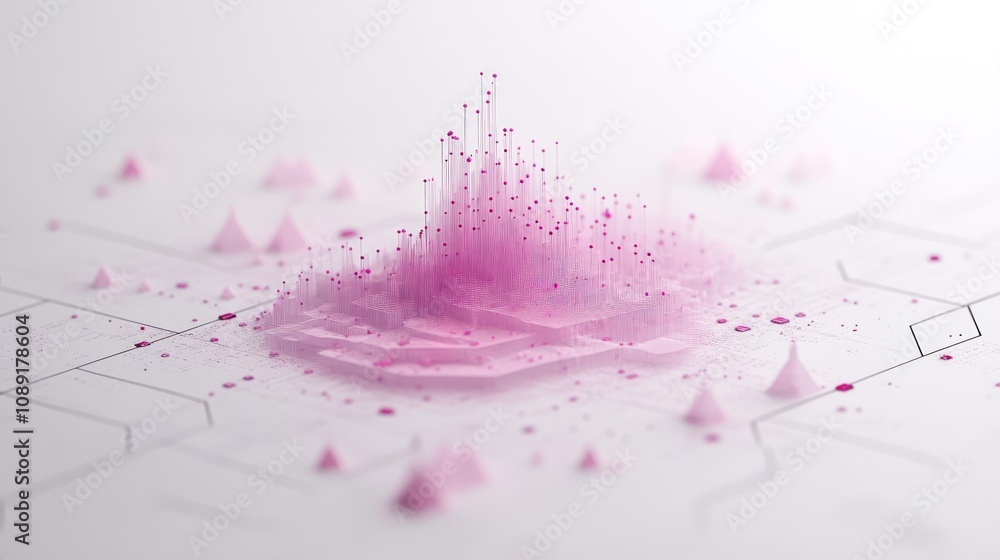 Aufkleber Abstract visualization of data with pink peaks and dots representing information flow.