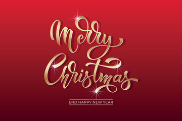 Merry Christmas and Happy New Year hand lettering calligraphy. Vector holiday illustration element. Typographic element for congratulations.