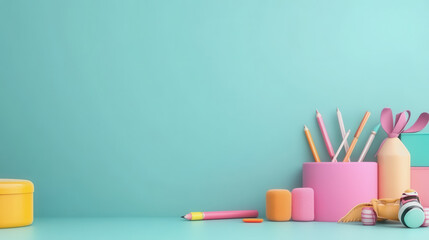 Fototapeta premium Colorful Crafts and Handmade Materials Arranged on a Smooth Gradient Background for Creative Projects and DIY Enthusiasts