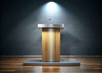 Elegant 3D Silver Wooden Stage Podium with Ample Copy Space for Presentations and Events, Ideal for Corporate Settings and Conferences, Showcase Your Brand Effectively