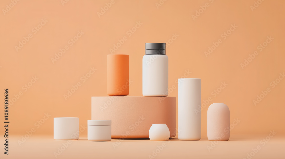 Poster minimalist display of handmade craft materials in smooth gradient background featuring shapes and co