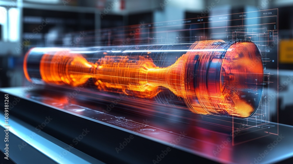 Poster holographic model of an underwater tidal generator displayed in a modern laboratory setting