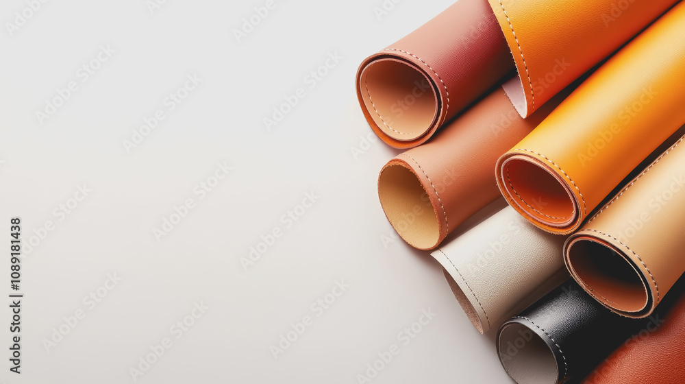 Aufkleber handmade leather materials displayed in a smooth gradient arrangement on a light background for crea