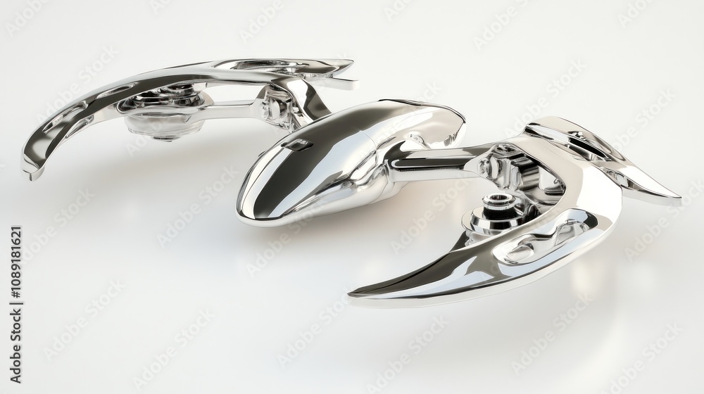 Aufkleber a sleek, futuristic metallic object with aerodynamic curves, possibly a vehicle component.