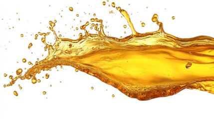 Amber liquid splash isolated on white.