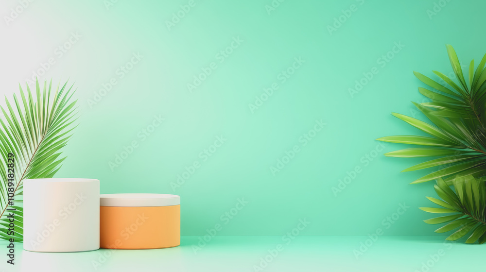 Poster bright and vibrant display of natural handmade crafts with smooth gradient background featuring roun