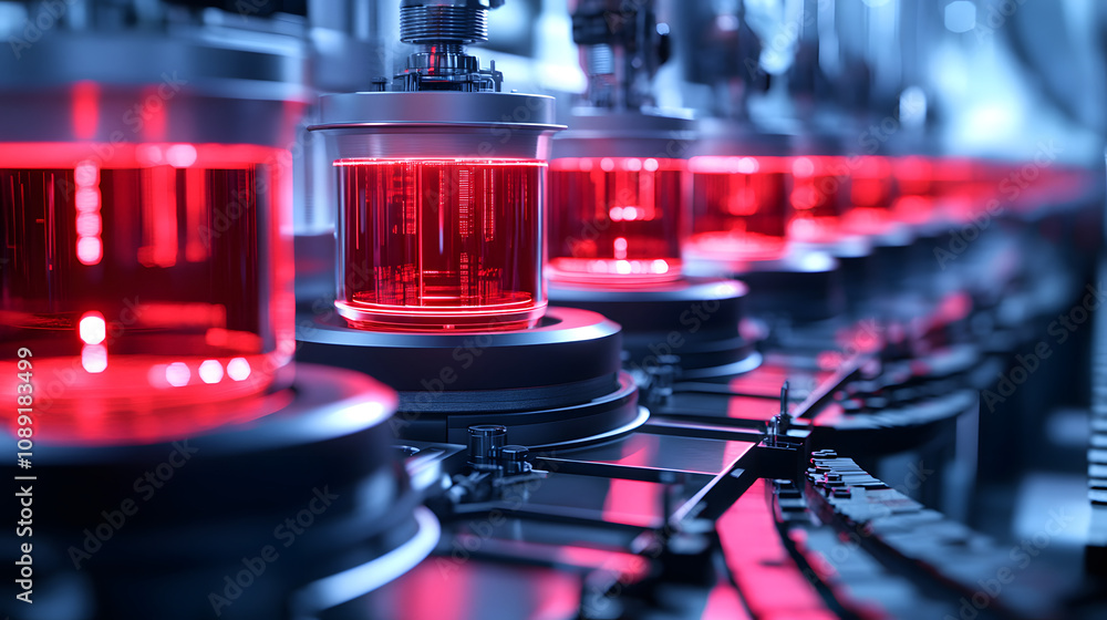 Aufkleber a hyper-futuristic rendering of a production line glowing with vibrant energy and surreal light patt