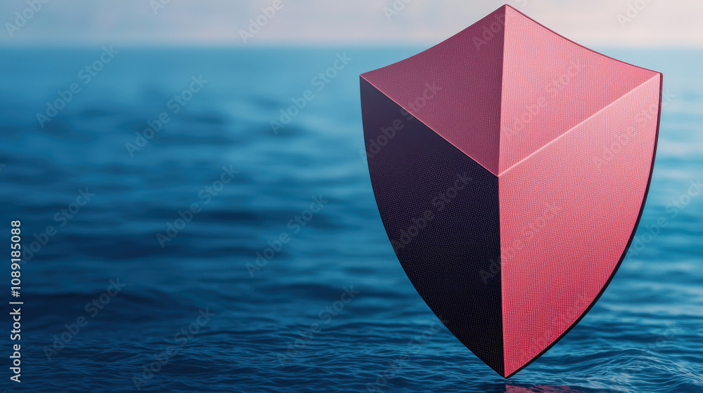 Poster abstract visualization of cybersecurity shield in digital ocean. this symbolizes protection and secu