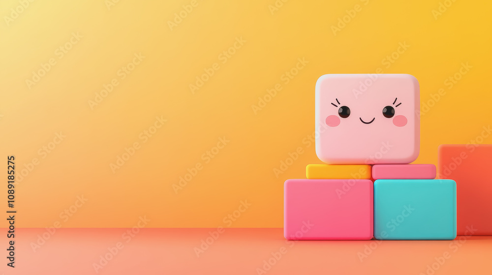 Poster cheerful colorful blocks on a bright gradient background for playful crafts and creative projects in