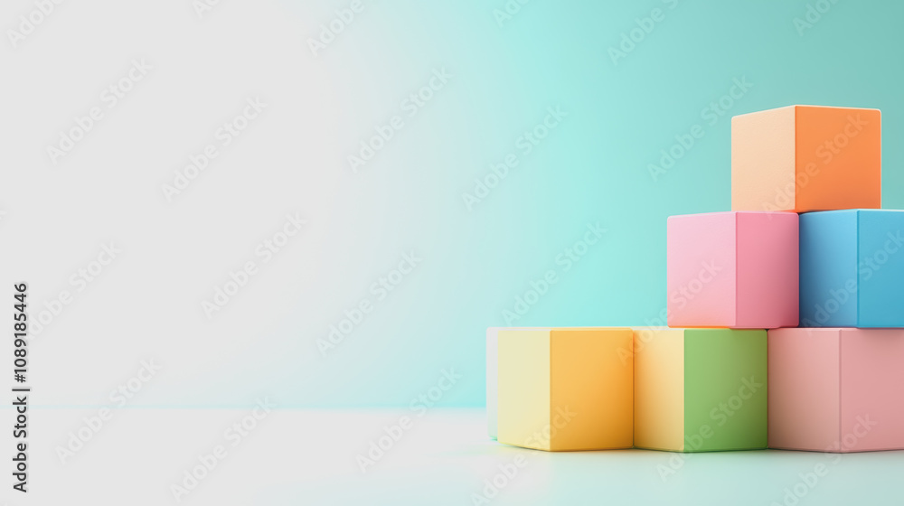 Poster colorful handmade 3d craft blocks on a smooth gradient background for creative art and design projec