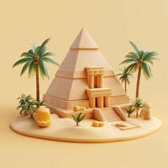 Obraz premium Ancient Egyptian Pyramid Oasis Landscape Illustration