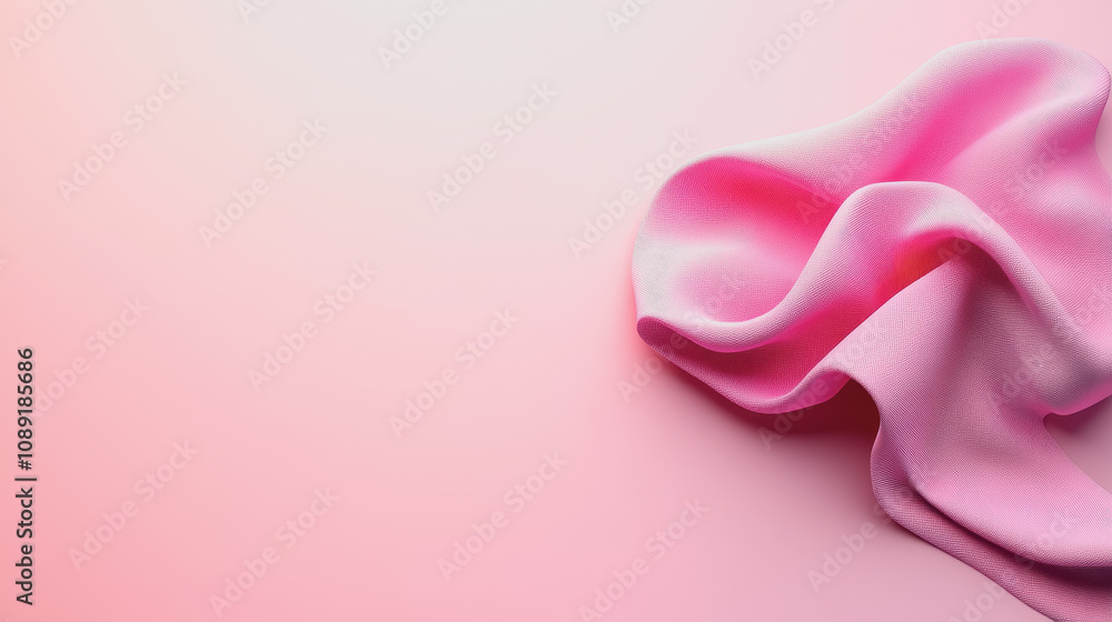 Poster smooth pink fabric folded on a gradient background, showcasing handmade 3d process for textiles and 