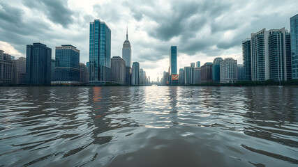 Fototapeta premium The iconic Chicago skyline, a stunning cityscape of towering skyscrapers reflecting on the glistening waters of Lake Michigan