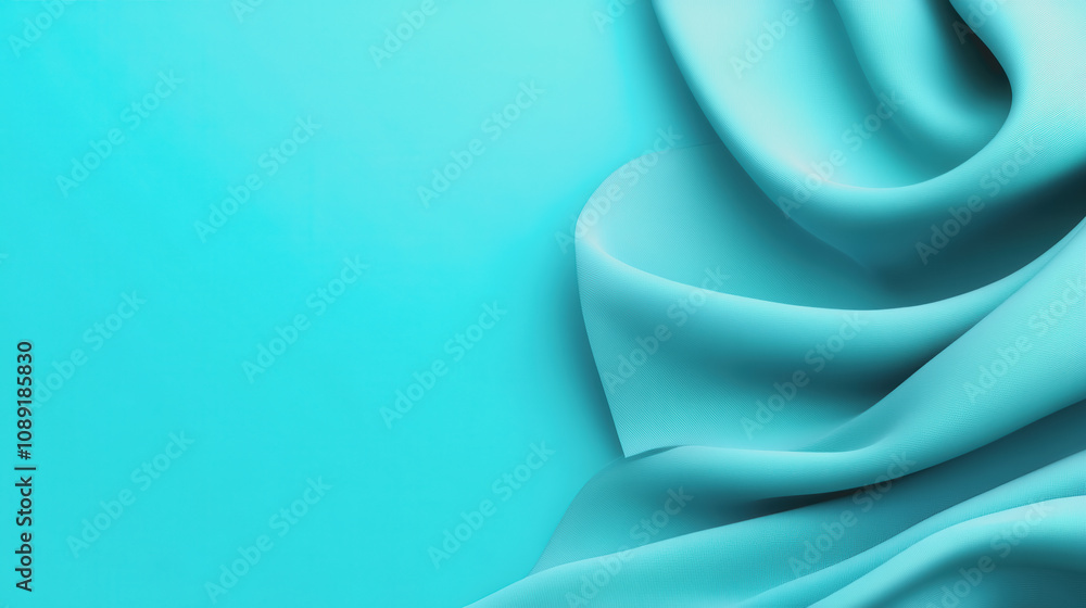 Poster elegant turquoise fabric draped on a smooth surface with a gradual transition, perfect for showcasin