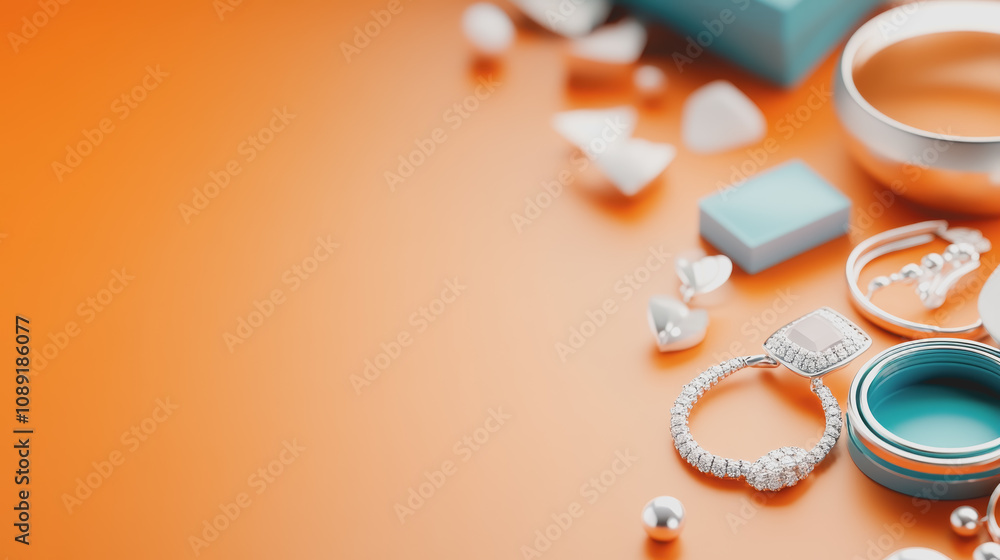 Poster elegant display of handmade jewelry with smooth gradient background featuring rings and decorative e