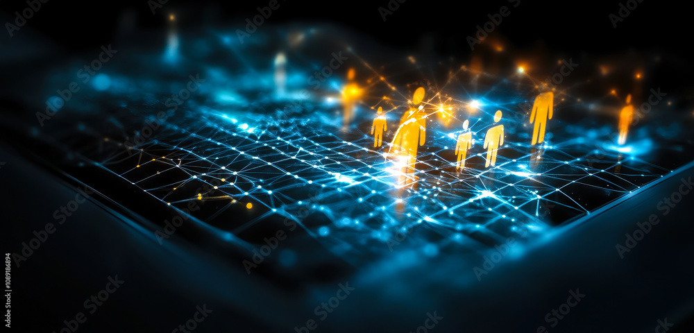 Poster global digital networking and customer relationship management concept visualization
