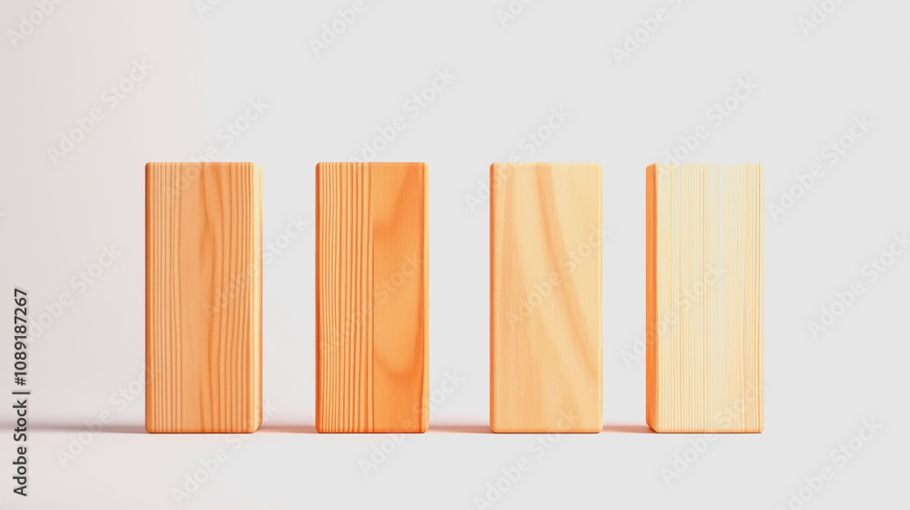 Poster handcrafted wooden blocks with smooth gradient finish displayed in a row, perfect for design and art
