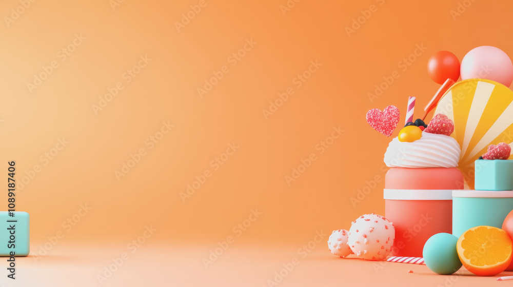 Aufkleber colorful artisan 3d composition with smooth gradient background featuring sweet treats and playful e