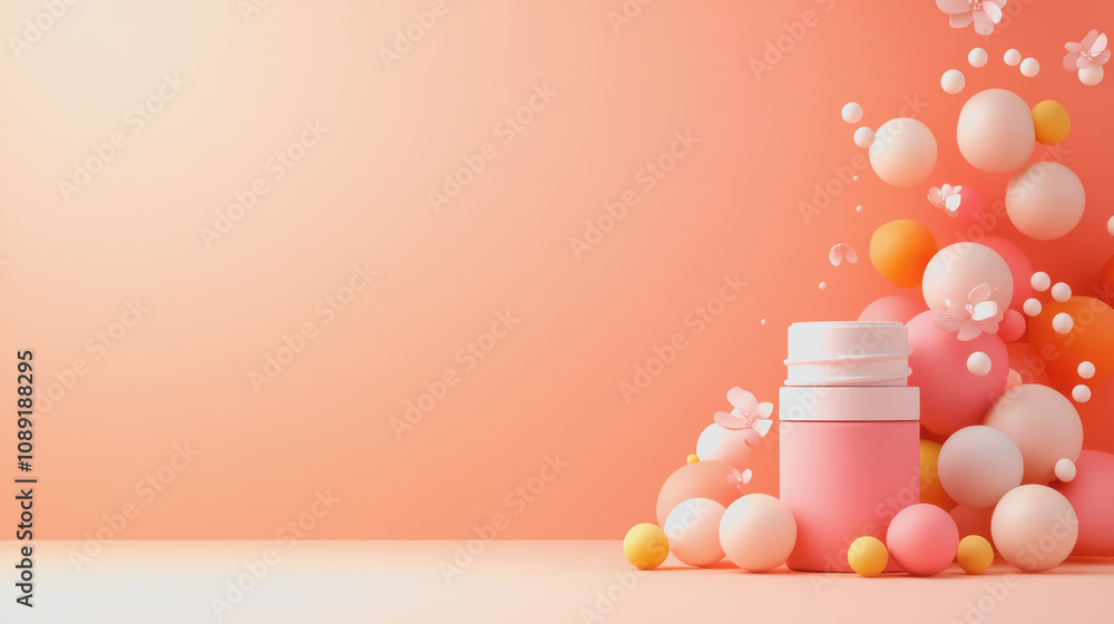 Poster stunning handmade 3d crafts with smooth gradient background adorned with colorful balls and flowers 