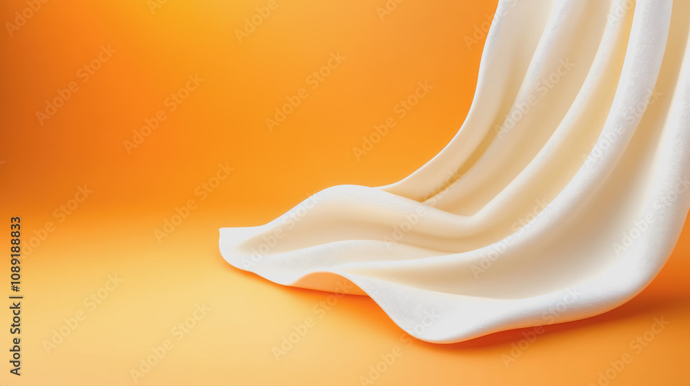 Poster soft white fabric draped on smooth orange gradient background showcasing quality and handmade textur