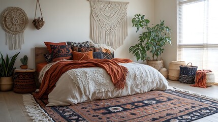 Cozy bohemian bedroom decor home interior design natural light comfort