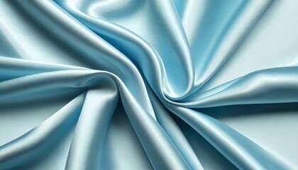 Smooth flowing light blue satin fabric texture with elegant folds