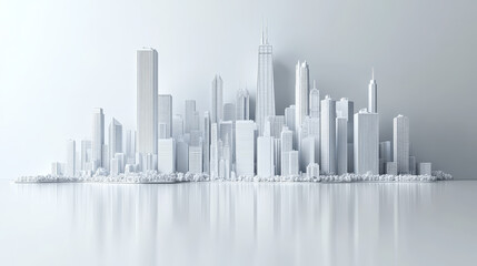 Obraz premium 3D model of Chicago skyline in white material, showcasing vibrant urban landscape with skyscrapers and reflections