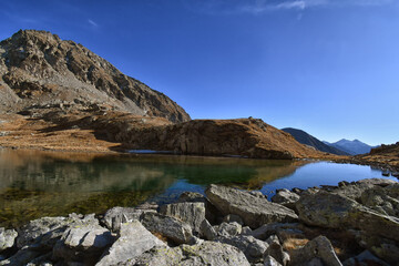 the lower Valfredda lake, a small body of water located in the Ayas Valley, above the Arp refuge.