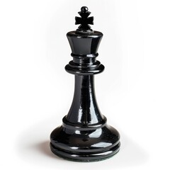 Isolated black chess king piece on white background detailed.
